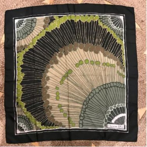 Christian Dior print green, beige & kaki Silk French square scarf - Picture 2 of 9